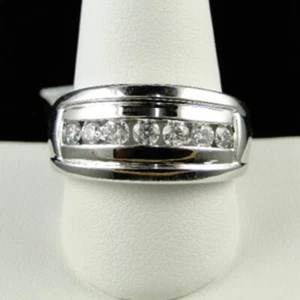 1 Ct Lab Created Diamond 14K White Gold Over Wedding Band 1 Row Men's Ring 12 MM - Picture 1 of 10