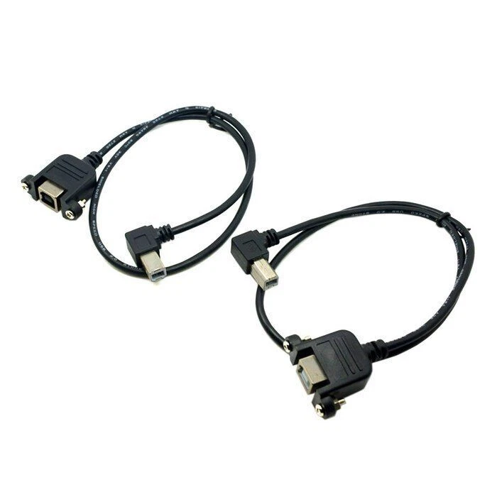 2pcs 90D Left & Right Angled USB B Type Male to Female Extension Cable Screws - Image 1 of 4