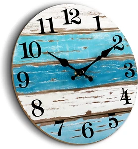 Nautical 14 Inch Wall Clock, Blue Ocean Theme, Silent Sweep Movement, Easy to Re - Picture 1 of 12