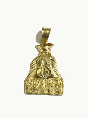 Bolsa de dinero de oro amarillo de 10 k bolsa de dólar de la suerte encanto cada cuerpo come colgante real Foto 1 de 4