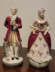 Vintage CHANTILLY CHINA Pair of Man & Woman Porcelain Figurine 10" Tall - Picture 1 of 22