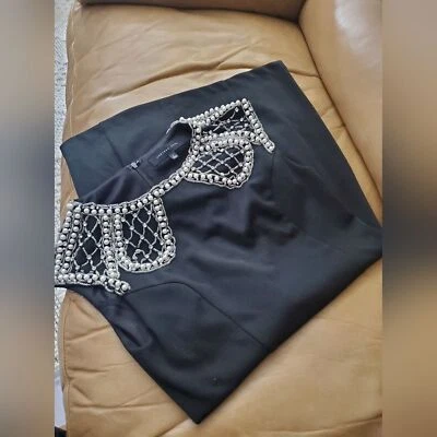 Vestido Vaina Endless Rosa Perla Estrás Negro Tejido Mediano Foto 1 de 4