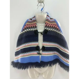 "LITTLE LASS" MULTICOLOR STRIPED FRINGE HEM GIRLS PONCHO CAPE SIZE: 4T - Picture 1 of 3