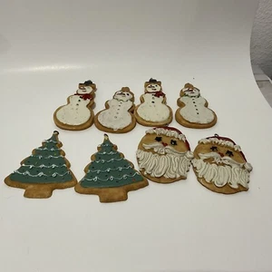 Lot 8 Realistic Frosted Sugar Cookie Christmas Tree Ornament Santa Snowmen Resin - Picture 1 of 6