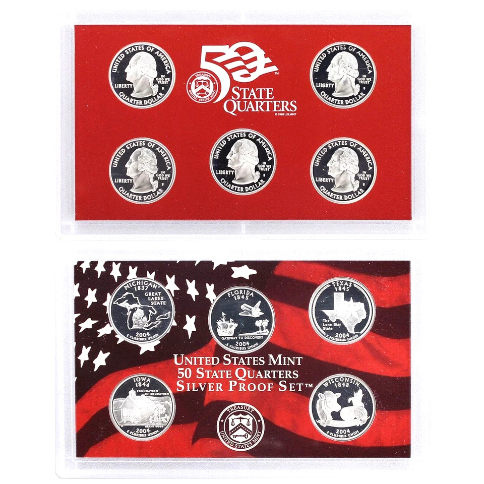 2004 S Proof State Quarter Set 90% Silver No Box or COA 5 Coins US Mint - Image 1 of 1
