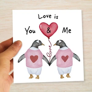 Lesbian Valentines Day Card Penguin Love suit Girlfriend Wife Partner Fiancée - Picture 1 of 9