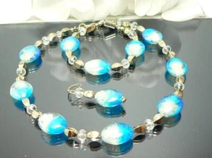3er Schmuckset SCHIMMERND Silberfolie LAMPWORK Twist türkis weiß KRISTALL 449a - Bild 1 von 7