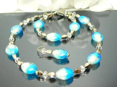 3er Schmuckset SCHIMMERND Silberfolie LAMPWORK Twist türkis weiß KRISTALL  449a - Bild 1 von 4