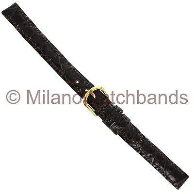 10mm DeBeer Dark Brown Genuine Crocodile Ladies Stitched Handcrafted Watch Band - Image 1 of 3