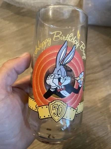 HAPPY BIRTHDAY BUGS BUNNY GLASS 50th 1990 WARNER BROS TODO en excelente estado - Imagen 1 de 5