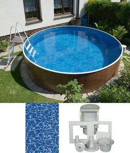 Stahlwandpool Pool rund Folie marmoriert Holzoptik 4,60x1,20 m Skimmer Poolfolie - Bild 1 von 5