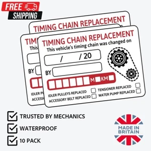 10x Timing Chain Replacement Stickers 75x52mm | Cam Chain Service MOT Reminder - Picture 1 of 1