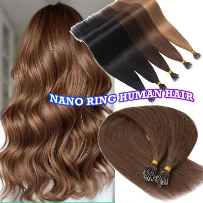 Nano Rings Hair Extensions 100% Remy Human Hair Thick Minhi Beads Straight 50pcs - Image 1 of 4