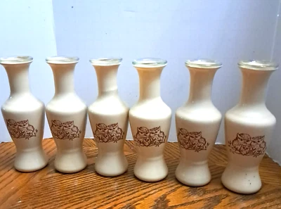 Jarrón pequeño de vidrio de 5 3/4"" con búhos juego de 6 recubrimientos beige Foto 1 de 4