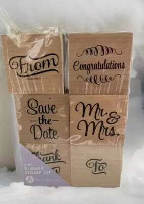 "Nuevo paquete de seis estampillas de boda Hampton Art 2"" cuadradas de goma de madera" Foto 1 de 4