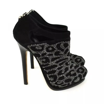 Botines Fendi Talla 37 Cristal Embellecido Negro Gamuza Plataforma Tacón Alto Foto 1 de 4