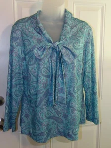 1950's The Three R's Blue Paisley Pussy Bow Secretary Blouse Size 16 1/2 - Picture 1 of 7