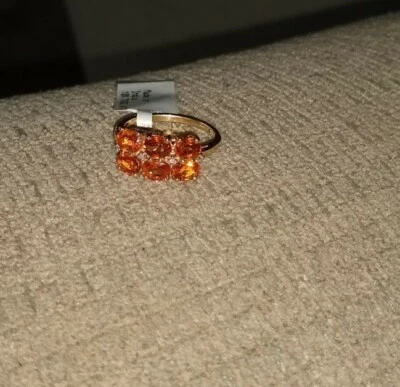 Кольцо из 10-каратного желтого золота с оранжевым спессартитом гранатом овальным и бриллиантовым кольцом, размер 7, 3,10 ТВт - Изображение 1 из 4