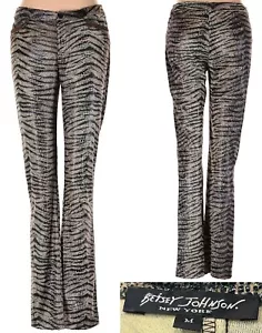 Vintage Betsey Johnson New York 90s Crushed Velvet Zebra Snakeskin Dress Pants M - Picture 1 of 12