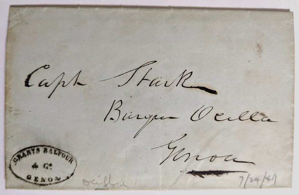 Grants Balfour & Co., Genoa--Capt. Stark, Barque "Ocilla," Genoa, Sardinia/'49 - Image 1 of 3