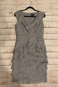 ADRIANNA PAPELL SZ 12 GREY LAYERED TIERED DRESS - Picture 1 of 3