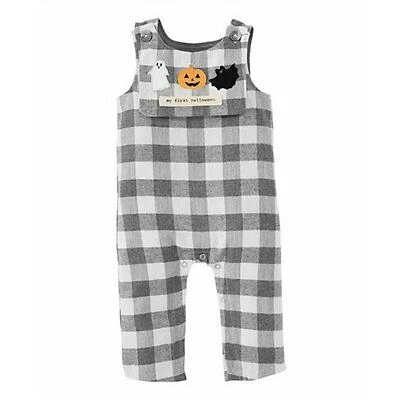 MUDPIE BABY PLAID OVERALL REVERSIBLE BIB SET MY FIRST THANKSGIVING/HALLOWEEN NWT - Image 1 of 4