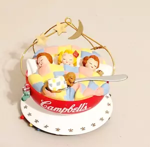 Zuppiera Campbell's 1993 con decorazione natalizia bambini che dormono e cucciolo - Foto 1 di 5