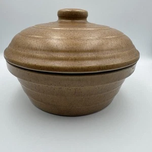 Vintage Monmouth Pottery Serving Bowl + Lid Mojave Brown Speckled 9 3/4”diameter - Picture 1 of 14