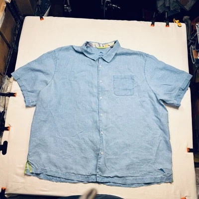 Tommy Bahama Relax 100% Linen Short Sleeve Button Up Short Men's Size 3XLB Blue - Image 1 of 4