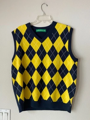 Golf Knickers Men’s Sweater Vest L YELLOW/BLUE ACRYLIC Wool Blend - Image 1 of 2
