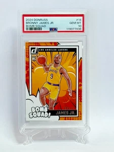 2024 Panini Donruss Bronny James JR. Rookie RC Bomb Squad Card #14 PSA 10 GEM MT - Foto 1 di 3