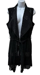 JEFF GALLANO Made in France Designer Longweste schwarz Laser Cut Damen Arizona 2 - Bild 1 von 9