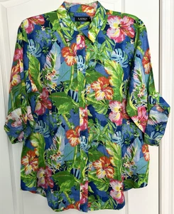 Ralph Lauren lebendiges geblümtes Langarm Leinenhemd mit Knopfleiste Neu mit Etikett XL SALE - Bild 1 von 5