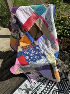 Vintage Hand Made 1940s Patchwork Quilt 35”x57”; **Rare & Gorgeous! - Picture 1 of 12