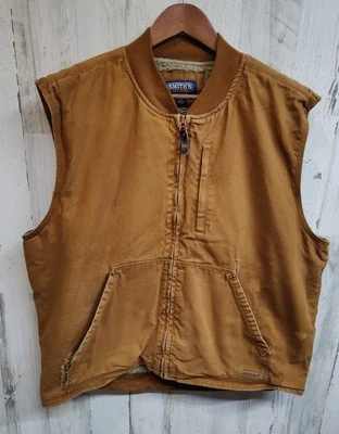 Smith's Workwear Distressed Canvas Sherpa Lined Vest Men's XL Tan Outdoor  - Image 1 of 4