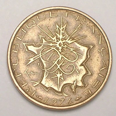 Moneda mapa 10 francos franceses Francia 1974 en estado bastante bueno+ Foto 1 de 2