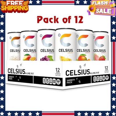 Pacote de variedades de bebidas energéticas CELSIUS 12 oz latas sabores sortidos funcionais pacote com 12 - Imagem 1 de 4