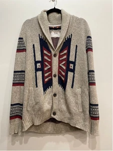 Koto Aztec Southwestern Shawl Collar Knit Mens Cardigan M Grandpa Cabincore - Picture 1 of 8