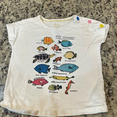 Little Girl’s Boden Ocean Life Shirt With Multi-Colored Shoulder Snaps Size 7 - Image 1 of 4