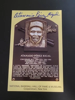 Tony Perez Signed HOF Plaque Postcard Yellow Autograph RARE FULL NAME JSA - Image 1 of 2