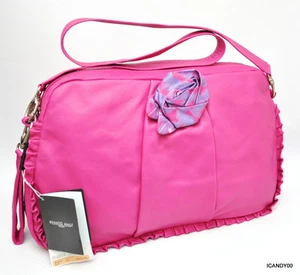 Nwt RENATO ANGI Italy Nappa Leather Flower Hobo Handbag Shoulder Bag ~Hot Pink - Picture 1 of 7