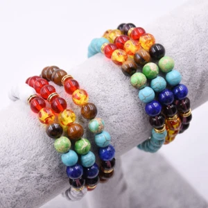 7 Chakras Lava Stone Bead Bracelet Elastic Natural Stone Yoga Essential Oil Diff - Picture 1 of 26