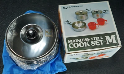 Juego de cocina de camping de acero inoxidable mediano siempre nuevo sartenes tapas tazas nuevo en stock hecho en Japón Foto 1 de 4