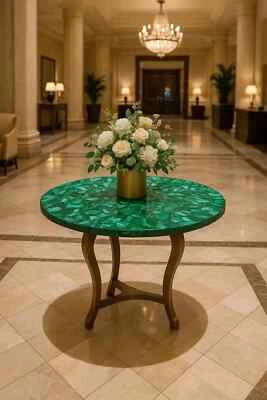 Luxury Malachite Inlay Coffee Table – Precious Stone Art Handmade Decorative Top - Image 1 of 4