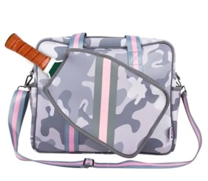 New! Women’s Pickleball Bag ~Large Tote, Racket Sleeve~Pink/Gray Camouflage Camo - Picture 1 of 8