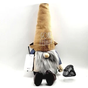 Rae Dunn Blue GONE FISHIN Fishing Pole FISH Net 27" GNOME Weighted Decor NWT - Picture 1 of 3