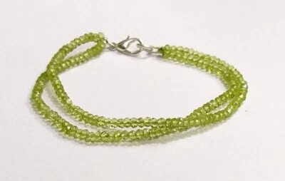 AAA+ Natural Green Peridot 3-4MM Faceted Gemstone Beads 2 Strand Bracelet 6-8" - Image 1 of 4