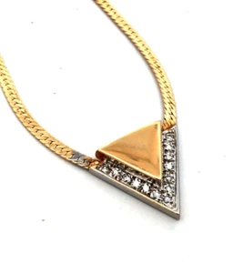 Estate 14K Yellow Diamond Retro Modernist Triangle Pendant Necklace - Picture 1 of 9