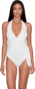 Lauren Ralph Lauren White Beach Club Solids Halter Wrap One Piece Size 12 New - Picture 1 of 4