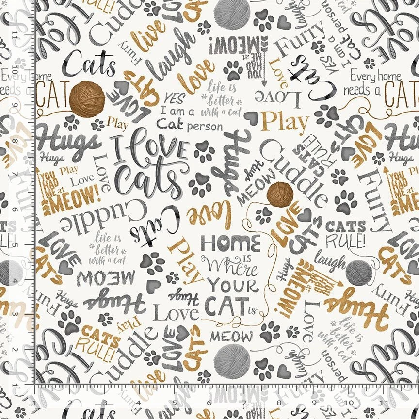 You Had Me At Meow Fabric | Cat Word & Yarn Ball | Timeless Treasures YARD - Изображение 1 из 1